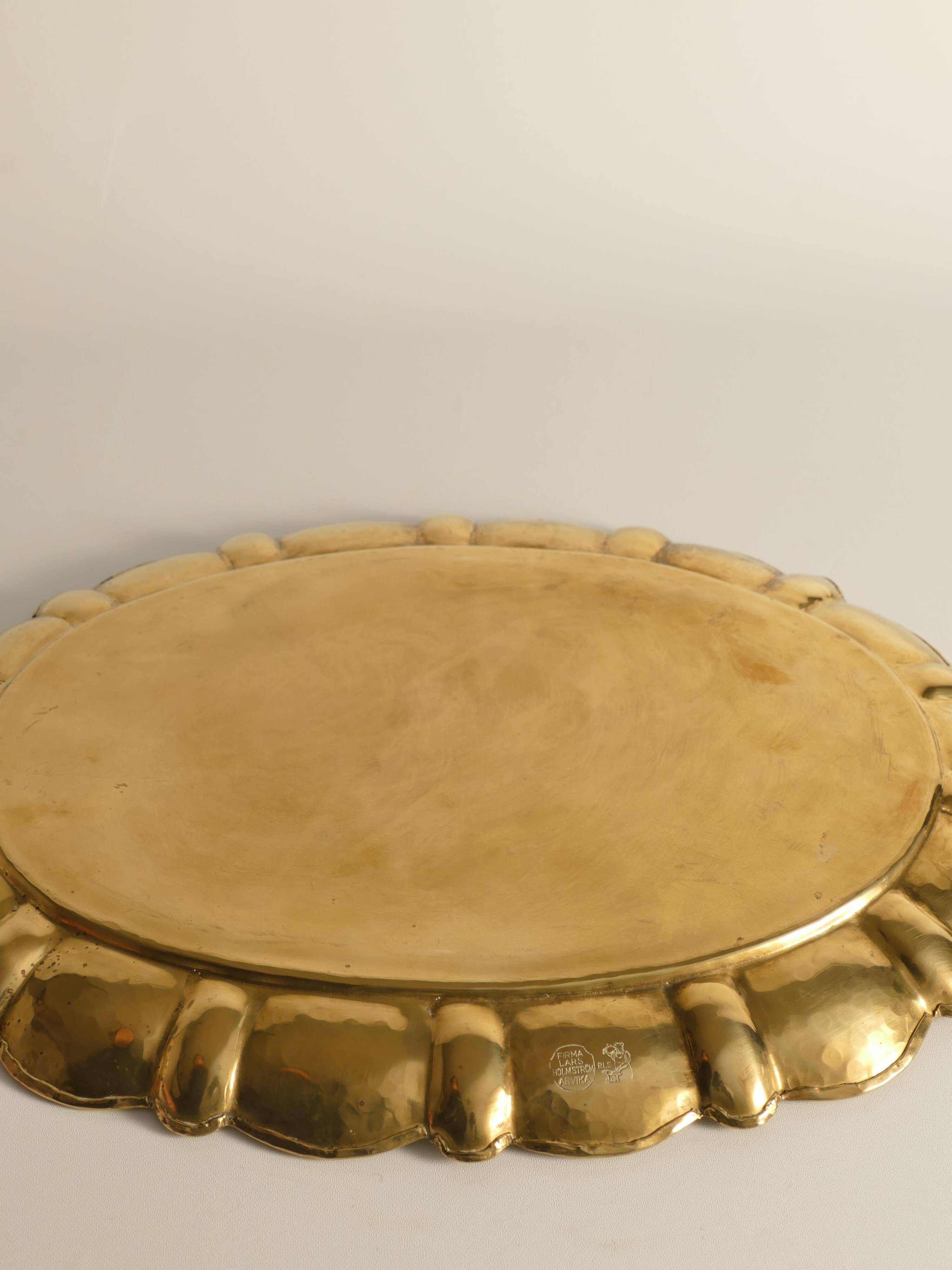 Hollywood Regency Large Oval Brass Tray by Firma Lars Holmström, Sweden 1940's