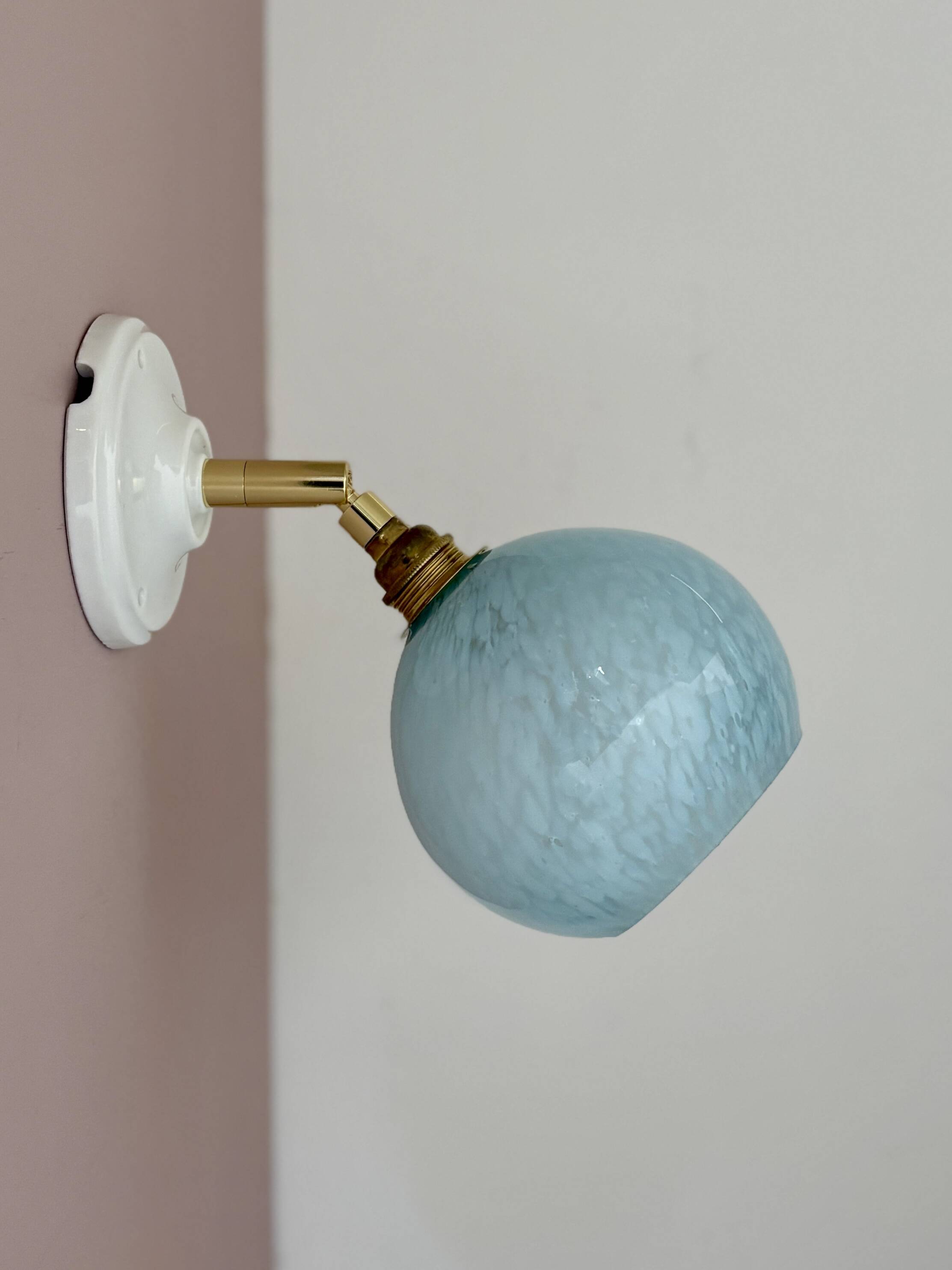 Vintage glass globe wall light in blue from Clichy.