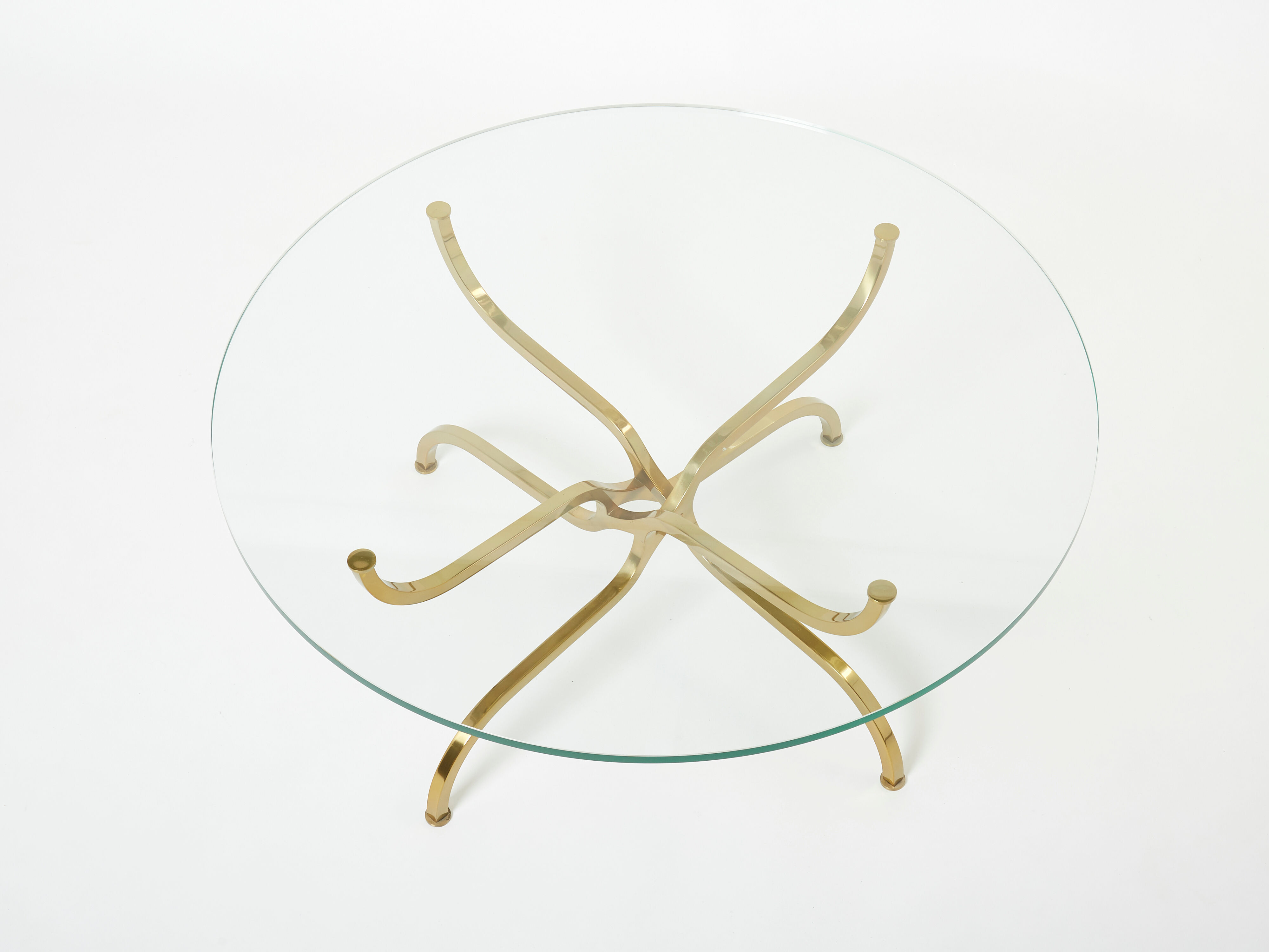 Table basse laiton doré verre de Georges Geffroy vers 1960