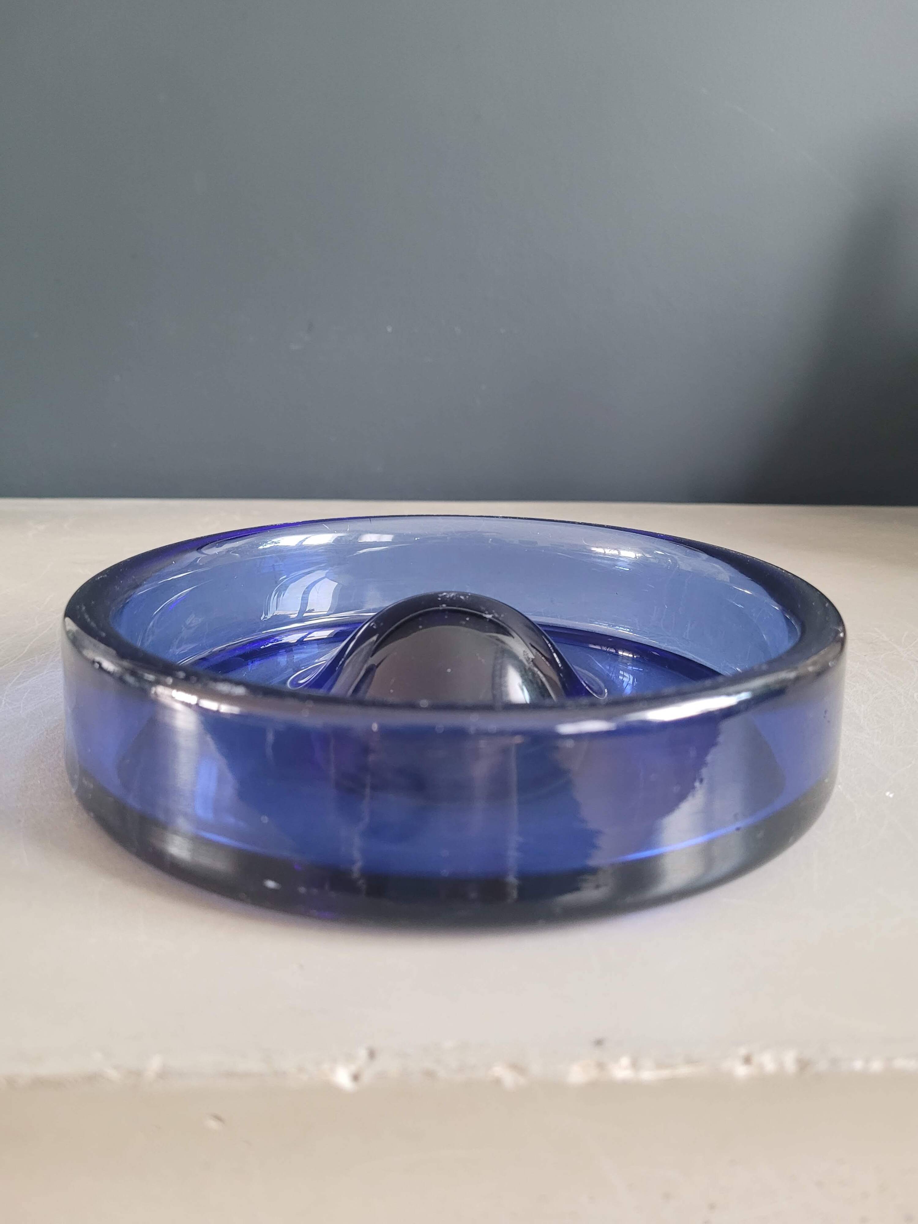 Vintage blue glass ashtray or pocket emptier