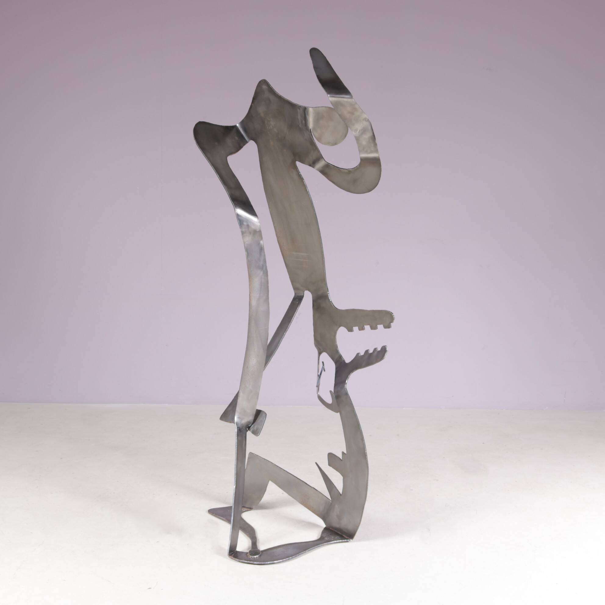 1990s abstract metal sculpture named: mensch mit mensch Guido Hafner German