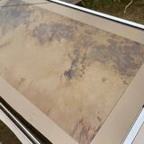 Coffee table with chrome base and mirrored glass top, vintage solar flare decor