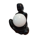 Lamp black ceramic and opaline globe circa 1970