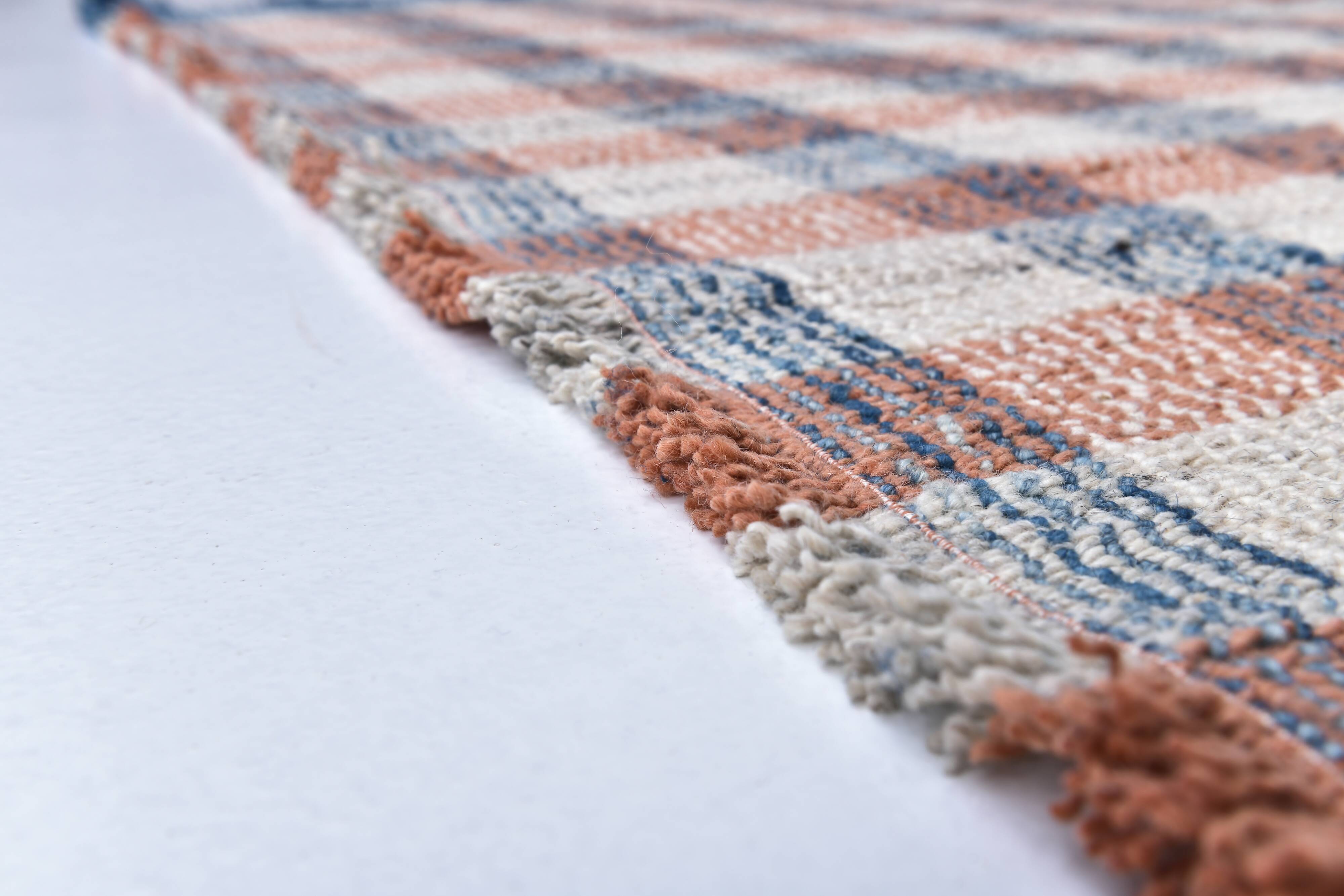 85x325 cm Runner Rug, Blue Terracota Hand made Rug, Made With Wool.