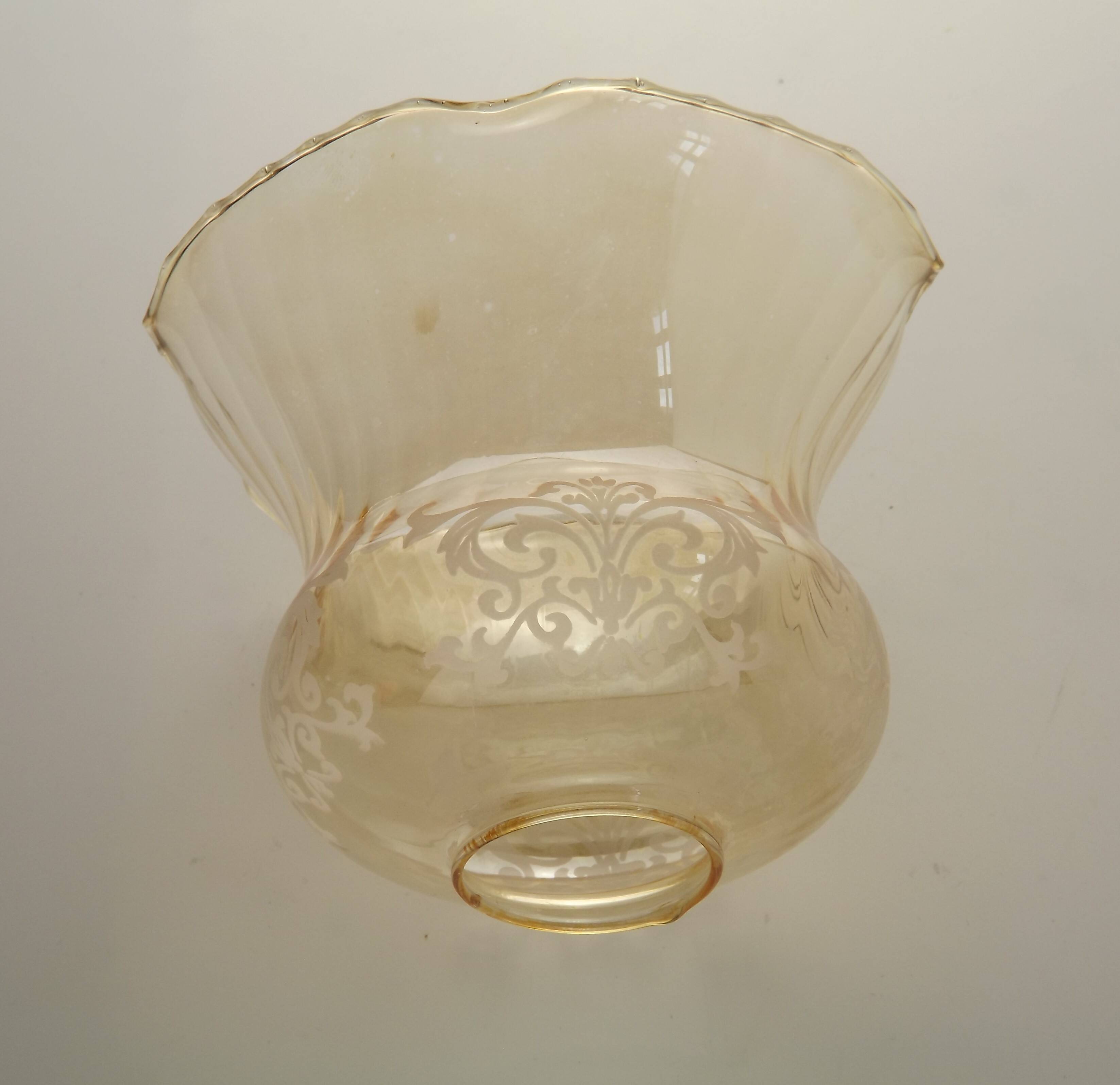 Set of 2 Vintage Glass Bell Shades in Smoked Amber Glass with Scroll Motif 5597