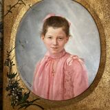 Portrait young girl in pink , signed G.Laperrière june 1888