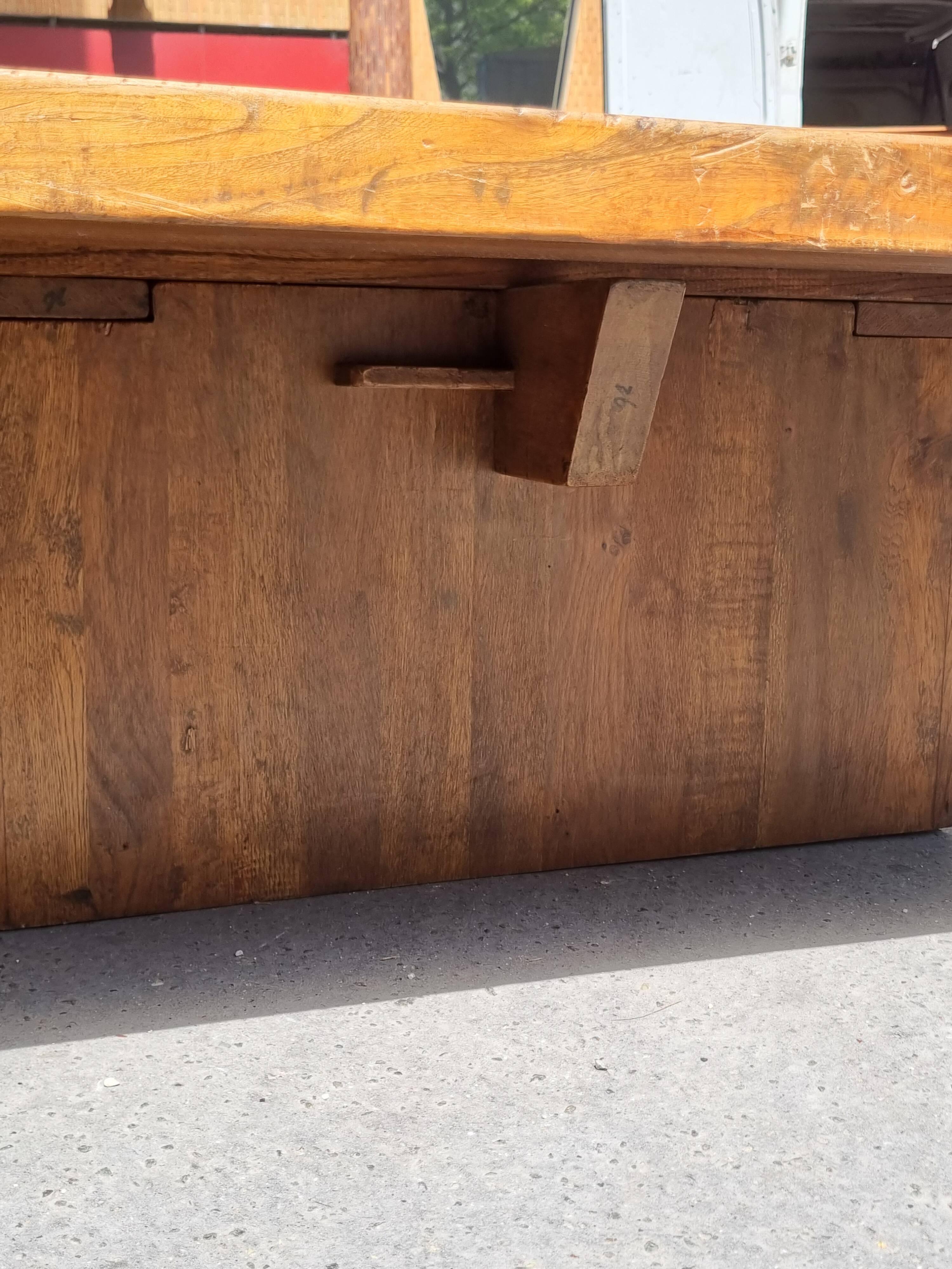 Rustic brutalist coffee table in solid reclaimed wood 195 x 90 cm