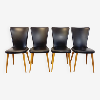 Suite de 4 chaises Baumann Essor vintage en bois et skai des années 60