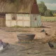 Vintage Oil Painting - Sunlit Farmyard with Chickens