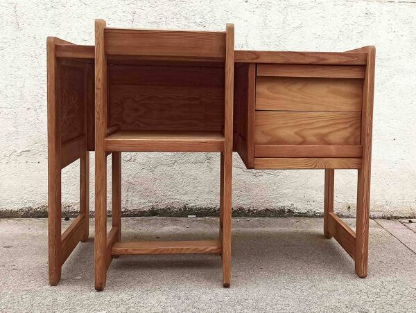 Bureau et sa chaise style brutaliste Pieds traineau Années 70