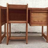 Desk and its brutalist style chair Sled legs 70s