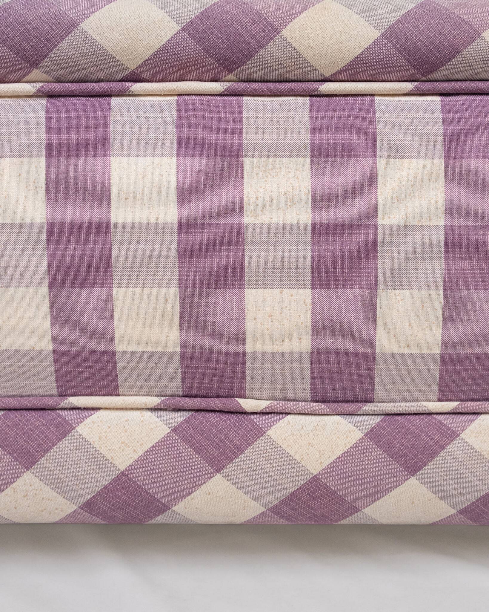 Upholstered bench in mauve and cream Vichy fabric, France, 1970s