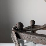 Wrought iron lantern with glass panels, leaf motifs