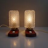 Paire de lampes de chevet avec base en bois