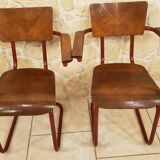 Pair of S-shaped tube school chairs