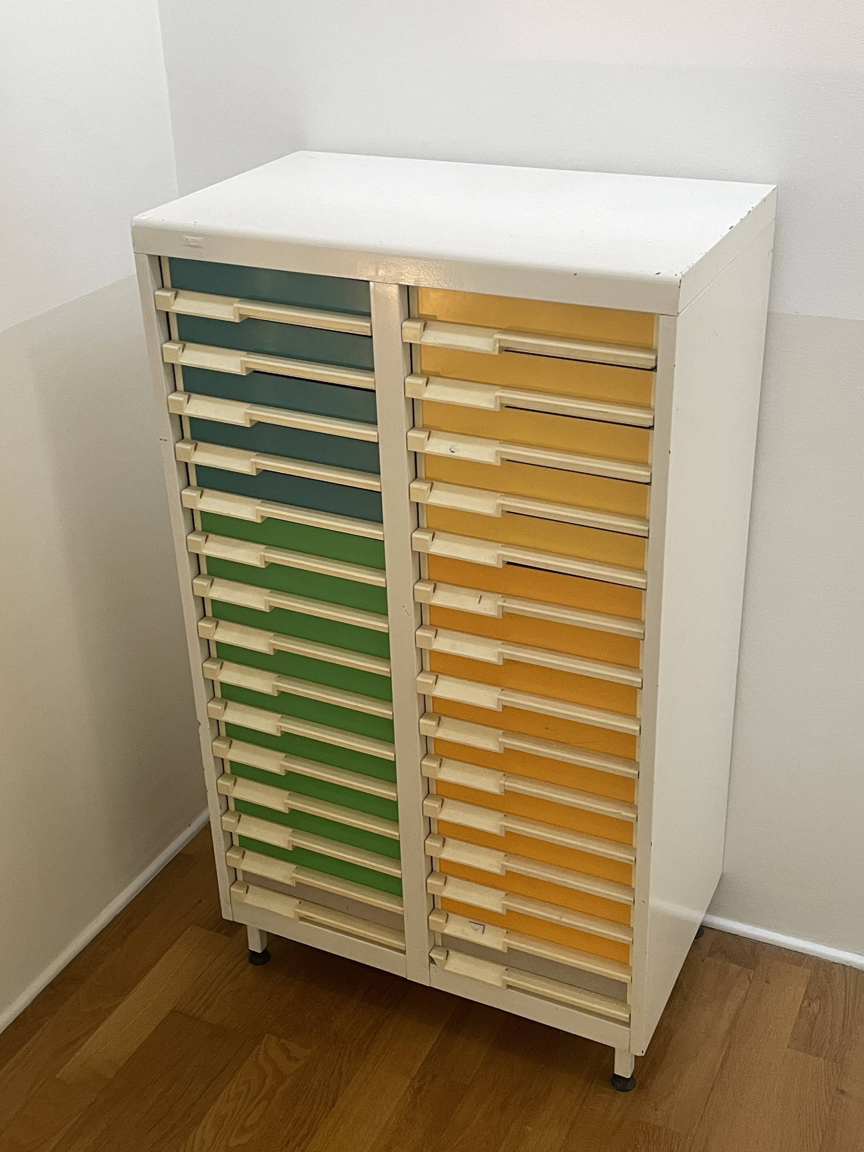 Vintage sorting furniture from the 70s / 30 drawers - industrial / workshop / haberdashery