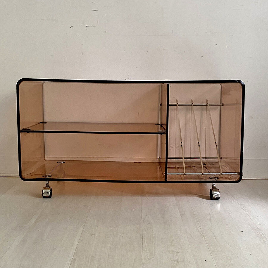 Hifi furniture in vintage smoked plexiglass 70's