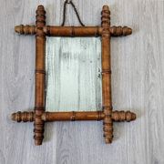 Miroir ancien bambou tourné glace piquée 40x34 cm