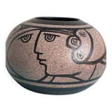Stylized face vase signed Pierre Tornel – modernist ceramic – France 20th century