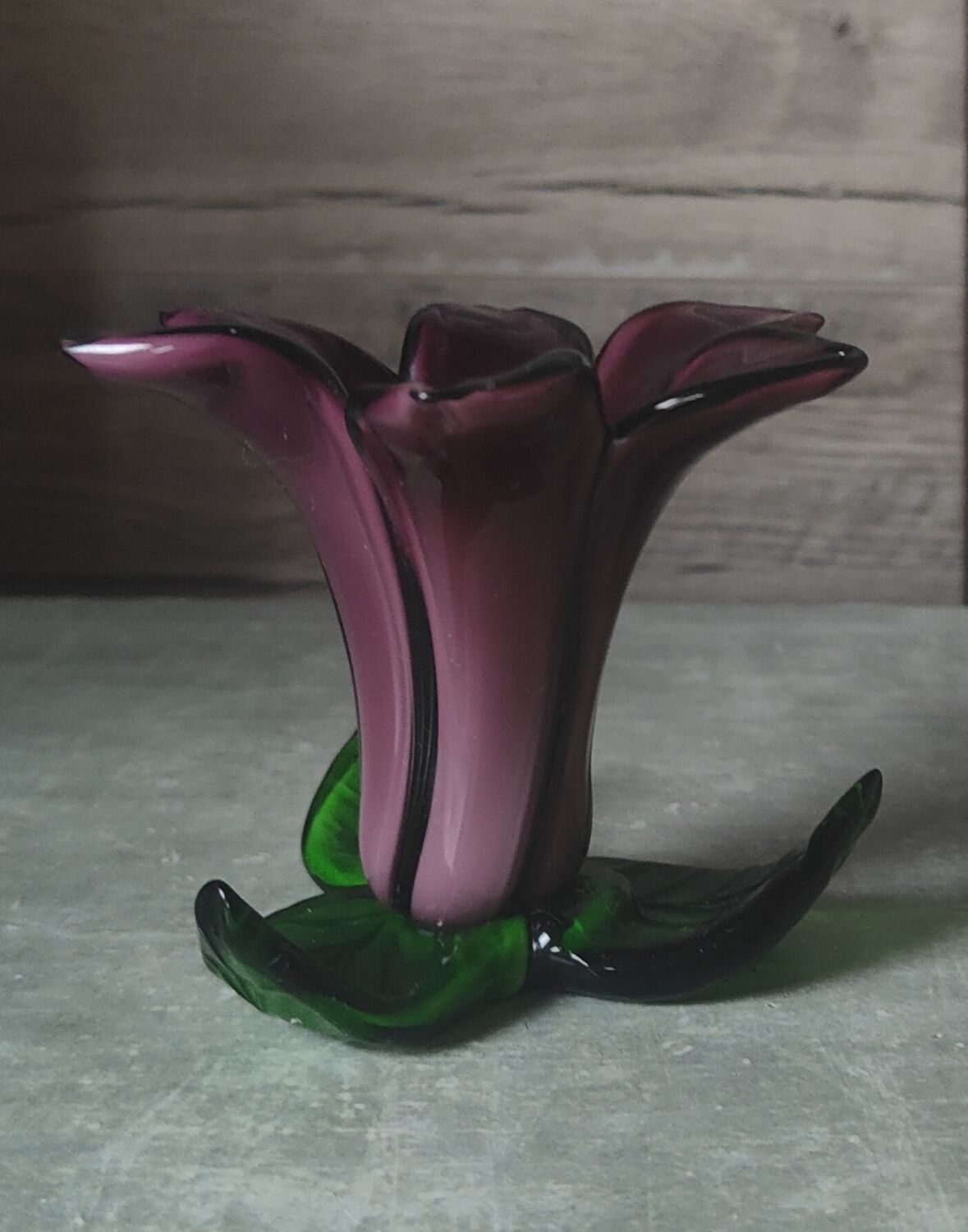 Blown glass flower candle holder