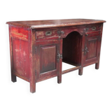 Bureau ancien rouge vieux teck patine et piece d'origine inde