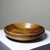 Teak or acacia wood bowl, vintage craftsmanship from the 70s-2000s