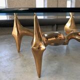 Bronze and glass coffee table with female sculpture by Victor Roman