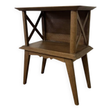 Bedside table with crossbars, vintage compass legs