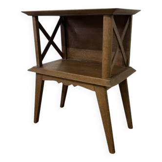 Table de chevet à croisillons, pieds compas vintage