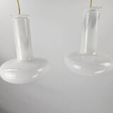 Pair of vintage Danish "Blues" opal glass pendant lamps by Sidse Werner for Holmegaaard, 1980s
