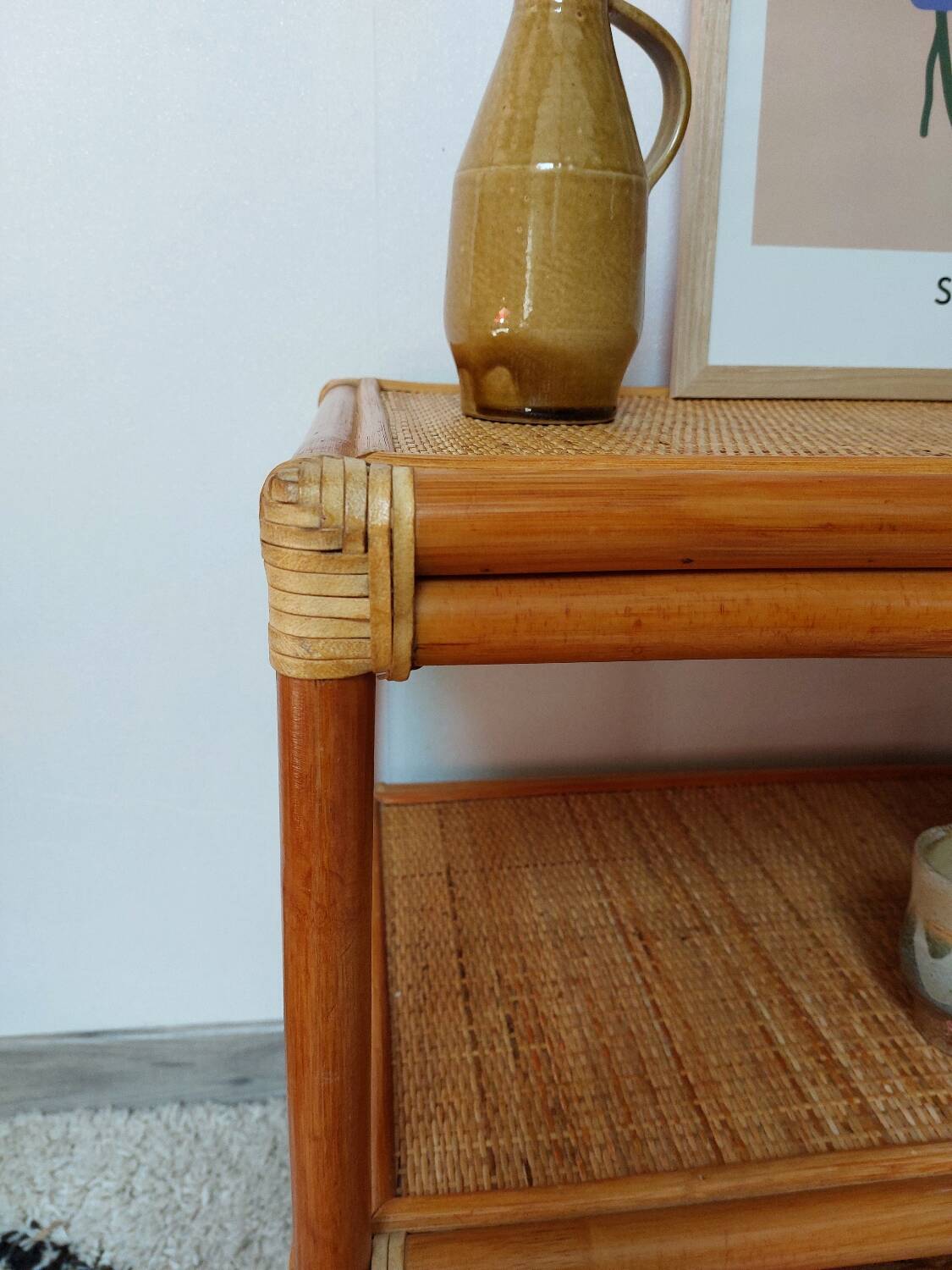 Commode rotin cannage vintage
