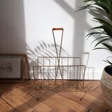 Vintage gold metal magazine rack and wooden handle