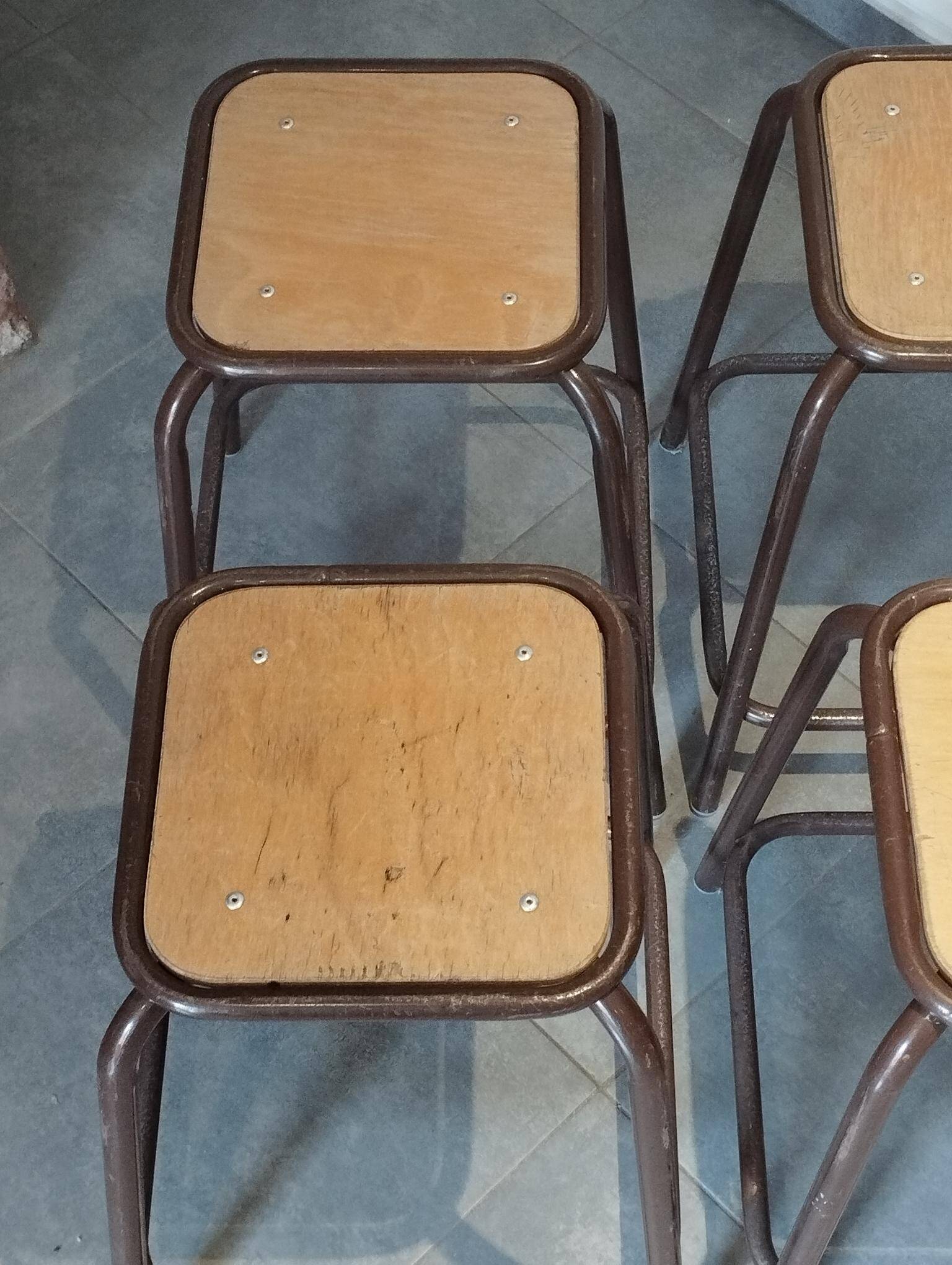 4 vintage stackable workshop stools from Mullca.
