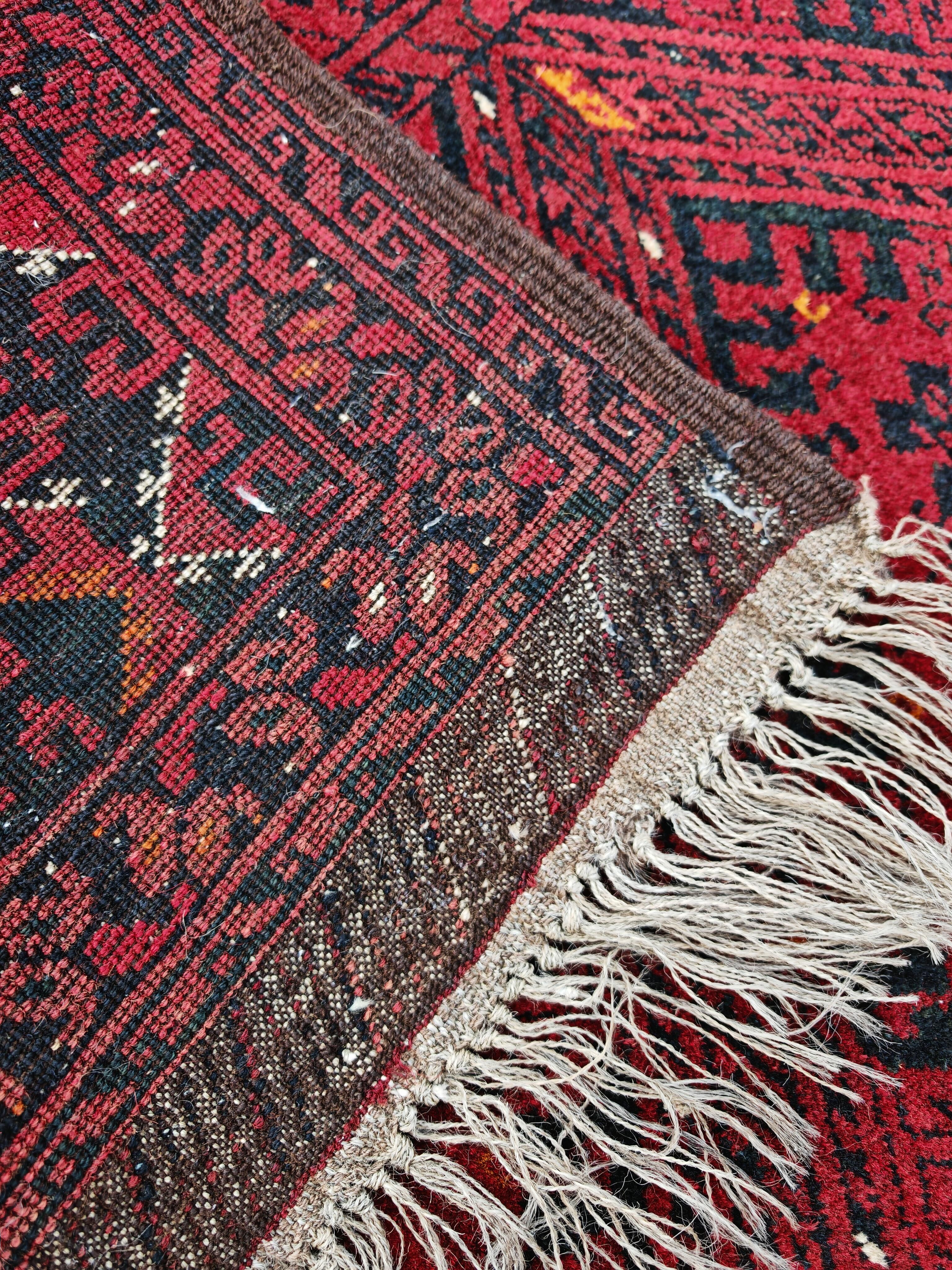 Vintage hand-knotted Kunduz rug, natural dyes, 1940s.