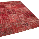 Hand-knotted oriental overdyed 177 cm x 248 cm red patchwork rug