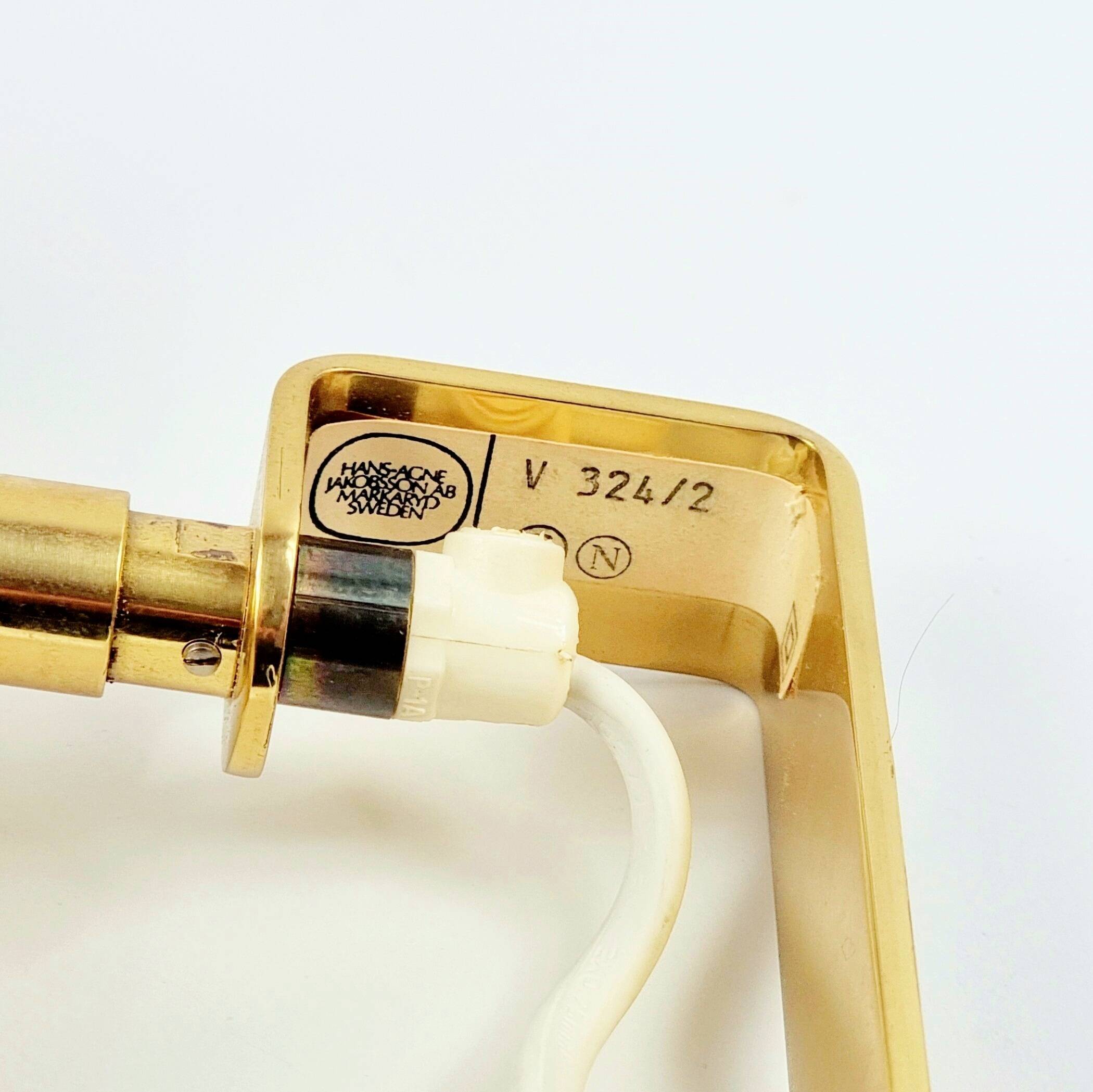 Pair Of Mid Century Scandinavian Brass Wall Lights By H.A. Jakobsson, 1960s