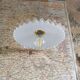Suspension in white lace opaline, sky blue cable.