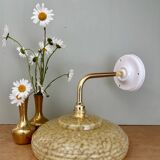 Angled wall lamp with vintage shade in yellow Clichy glass