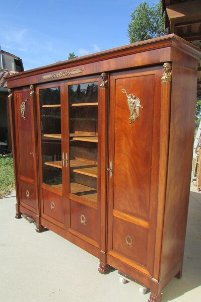 Large library, empire, return from Egypt in mahogany, 4 doors