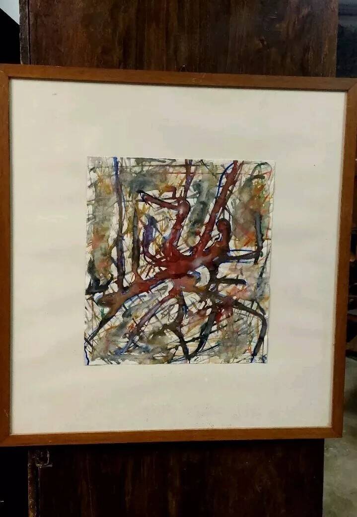Abstract painting Rulo 1967 paper frame