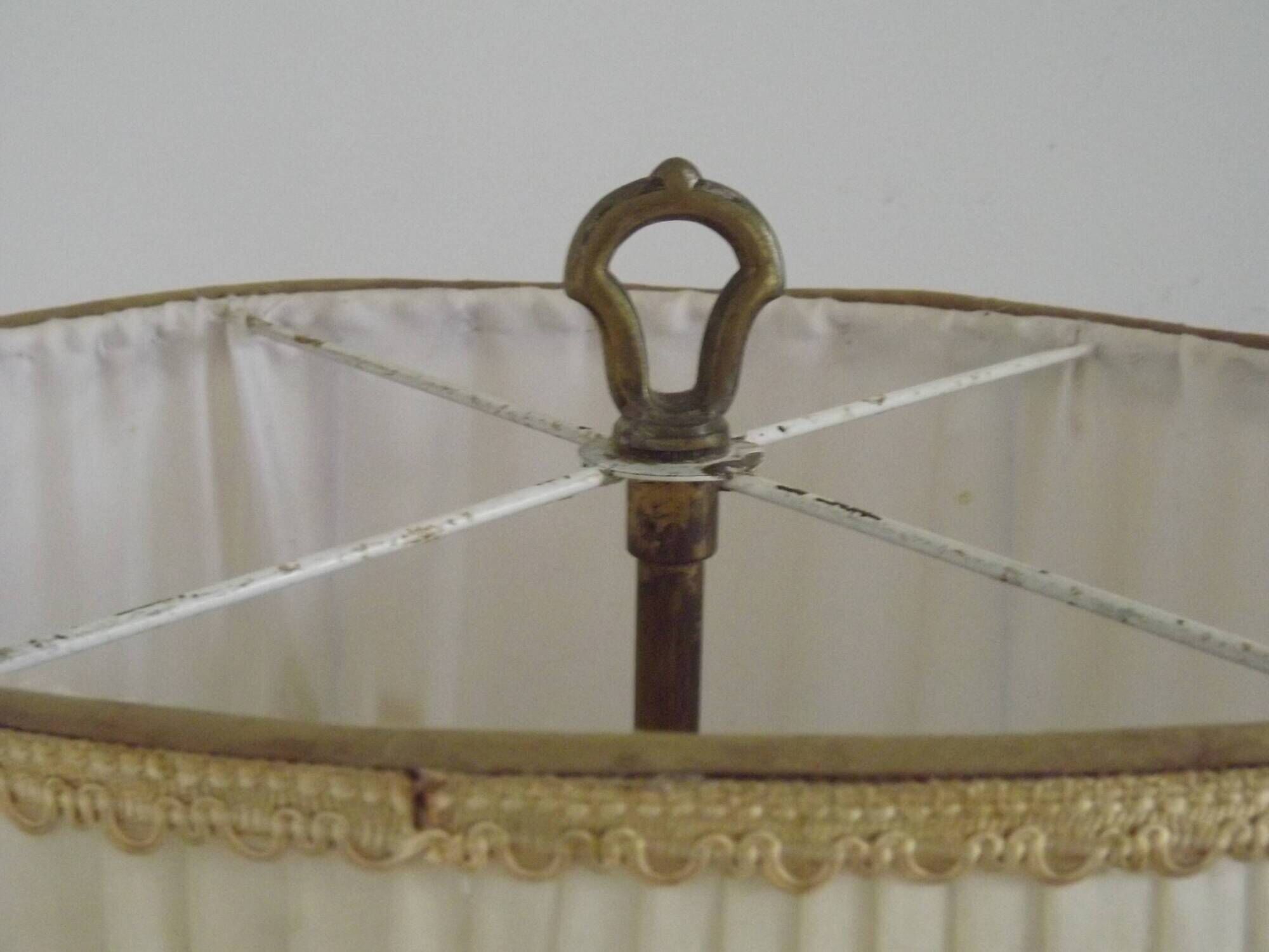 2 Light French Vintage Brass Boulotte Table Lamp With Cream Pleated Shade 5