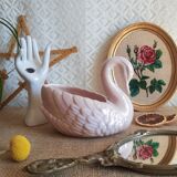 Cache pot en forme de cygne nacré rose sia vintage