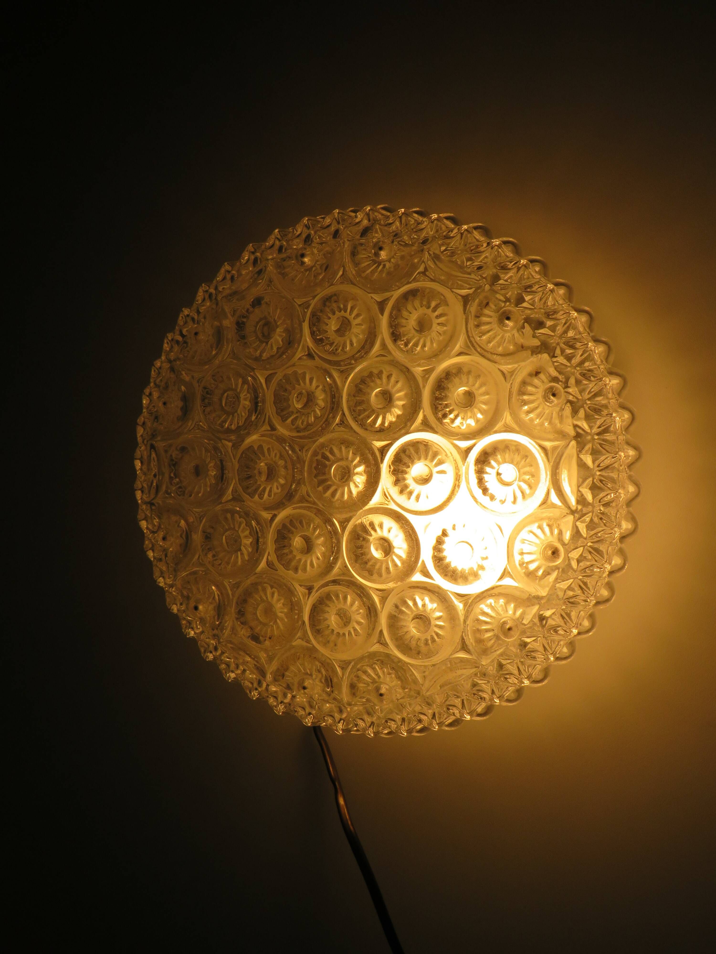 Vintage glass wall lamp with floral motif, Belgium 1960-1970