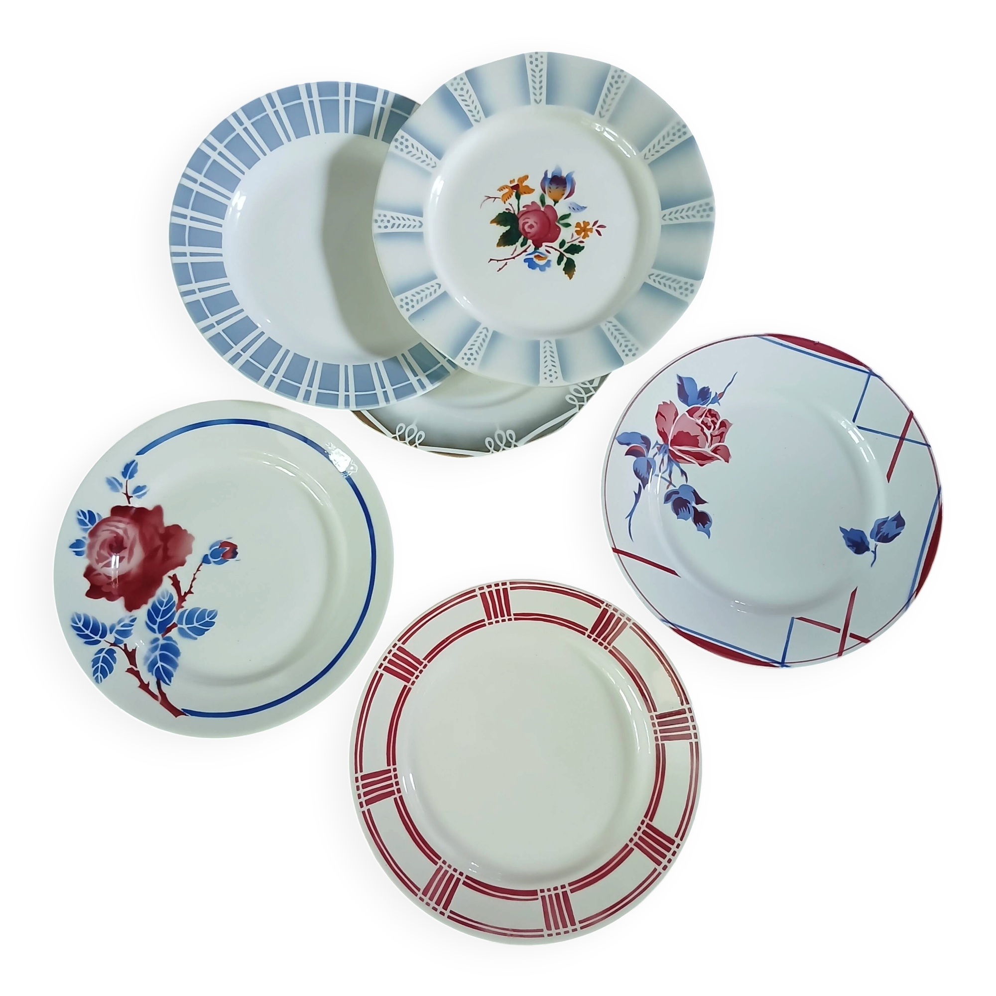 6 mismatched antique dinner plates