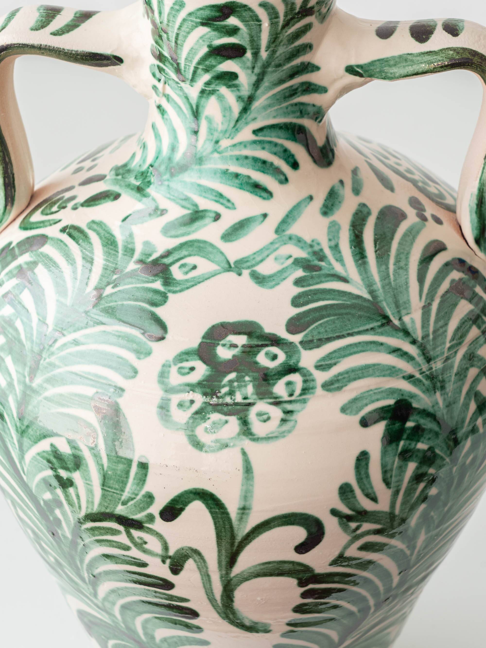 Pair of Spanish Revival Ceramic Table Lamps from Granada, New Linen Lampshades