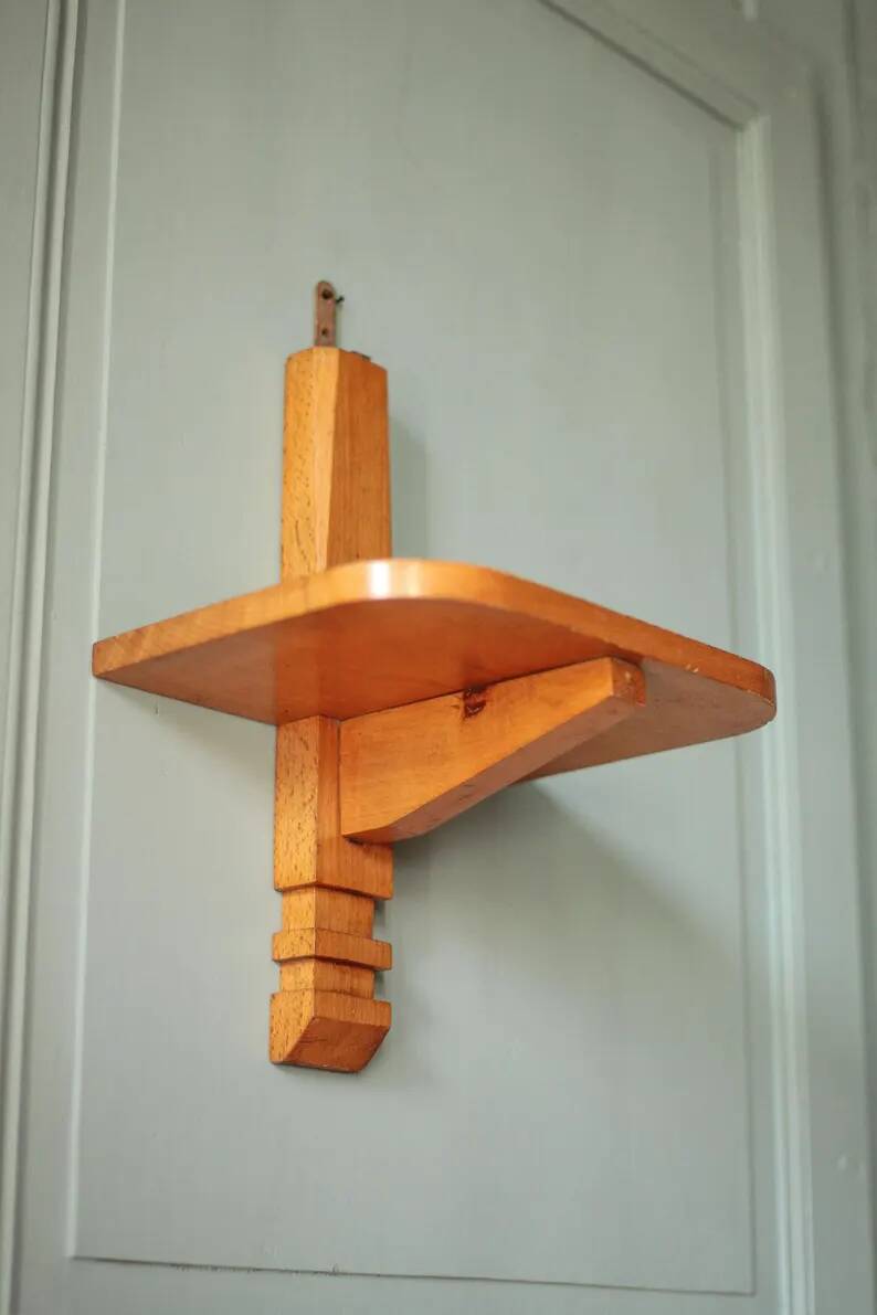 Wall wooden shelf, vintage wooden furniture, Art Deco wall shelf, interior decoration
