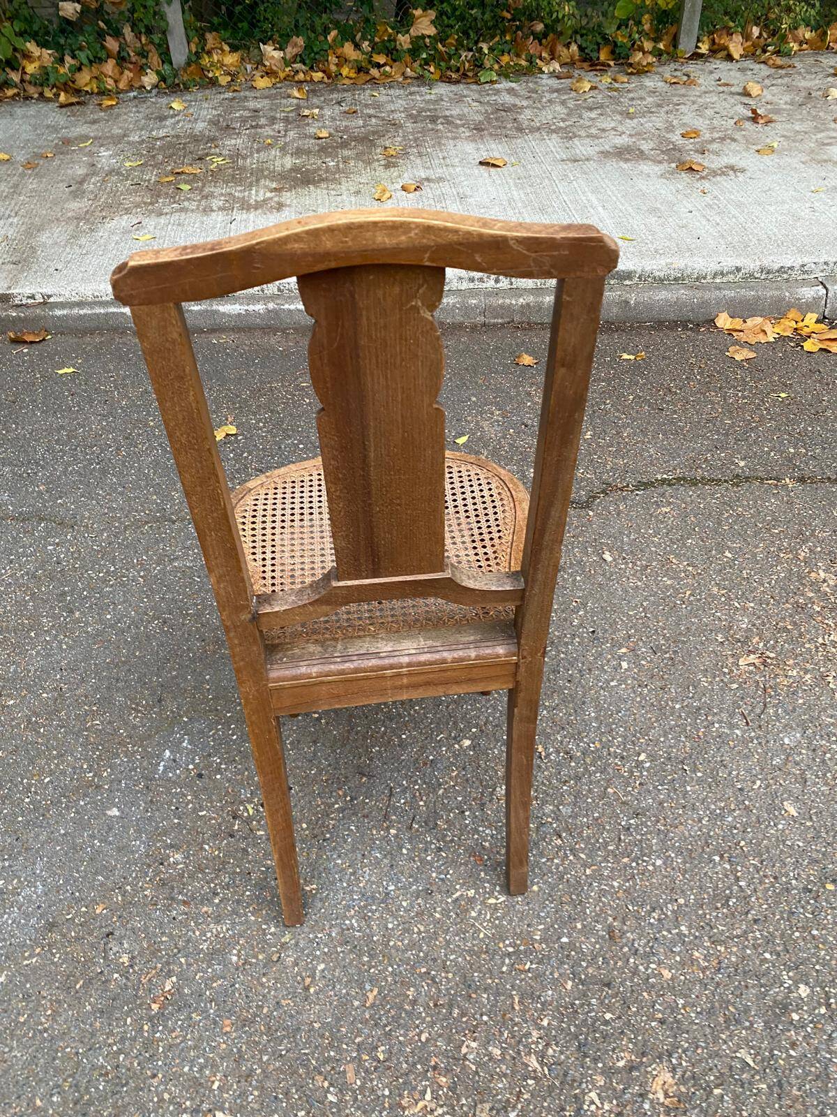 Art Deco lyre chair in solid caned wood