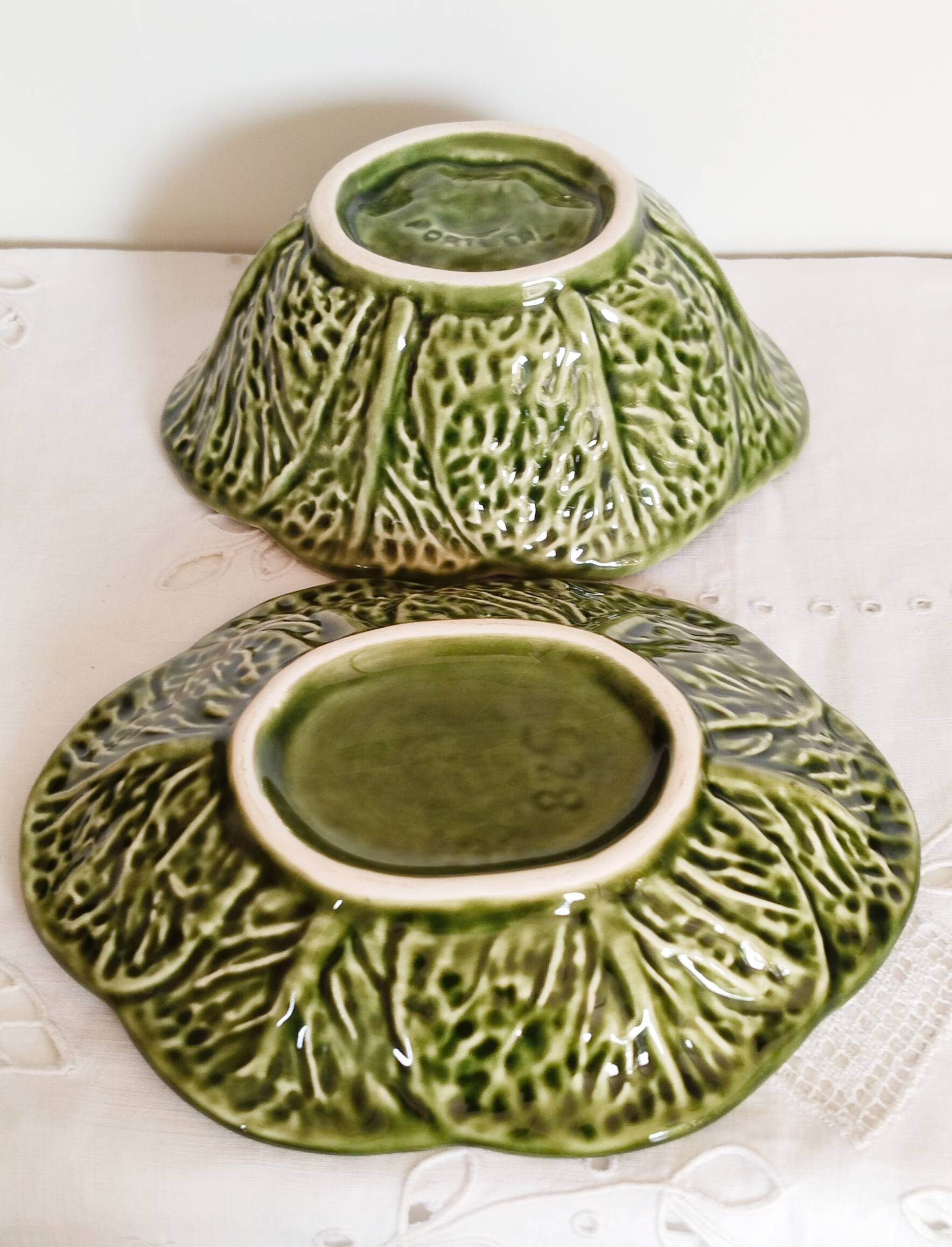Barbotine dishes, cabbage shape, bowl, vintage