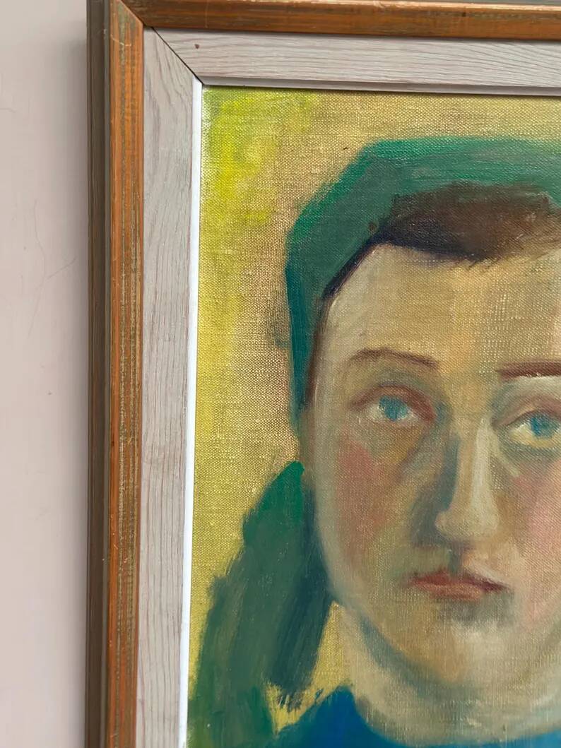Huile sur panneau d'origine suédoise – "Portrait" par A.-S. Nilsson – Signé – Vintage et encadré – 44 × 32 cm (17,3" × 12,6")