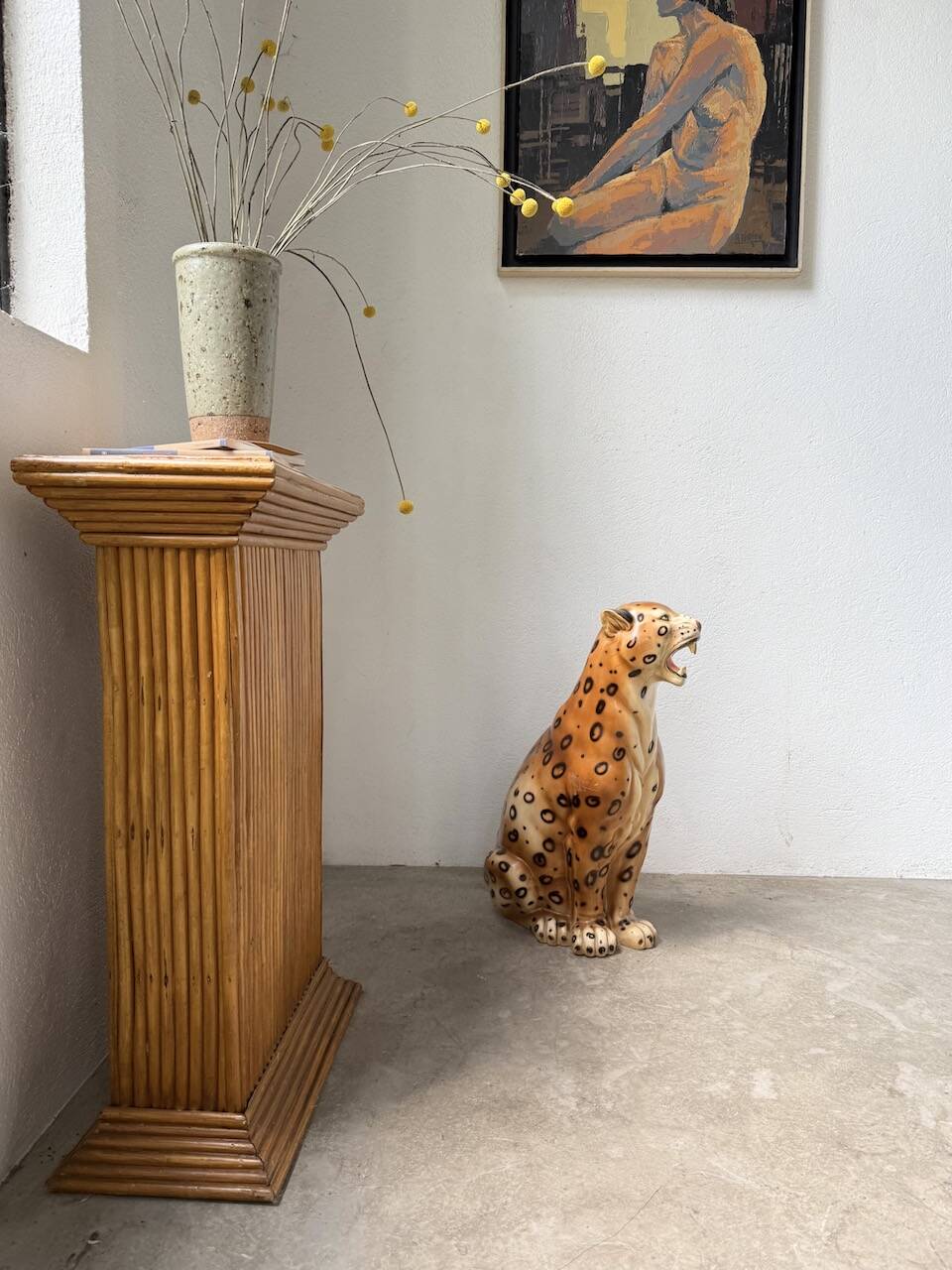 XL Italian ceramic leopard sculpture statue 1970